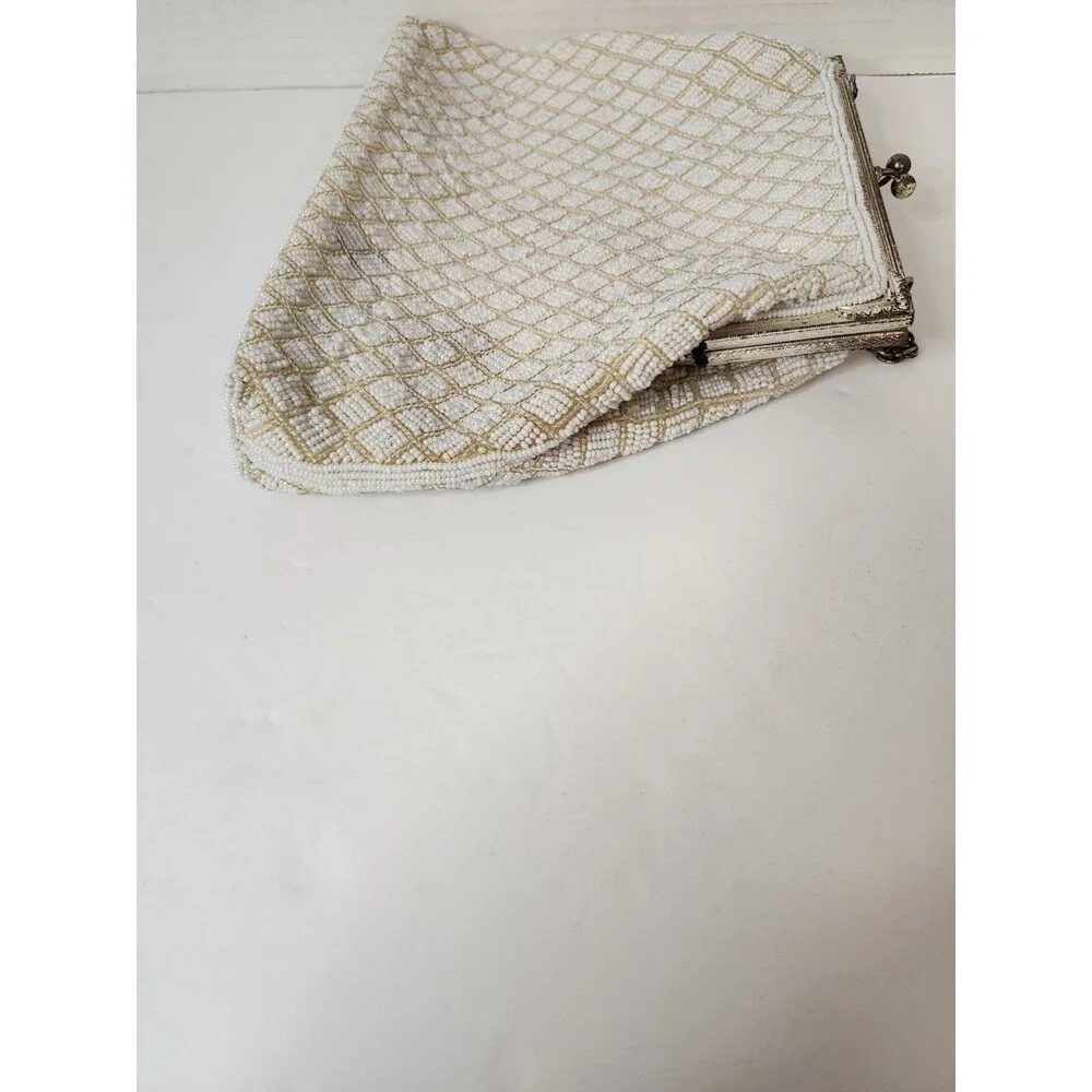 vintage white beaded clutch purse